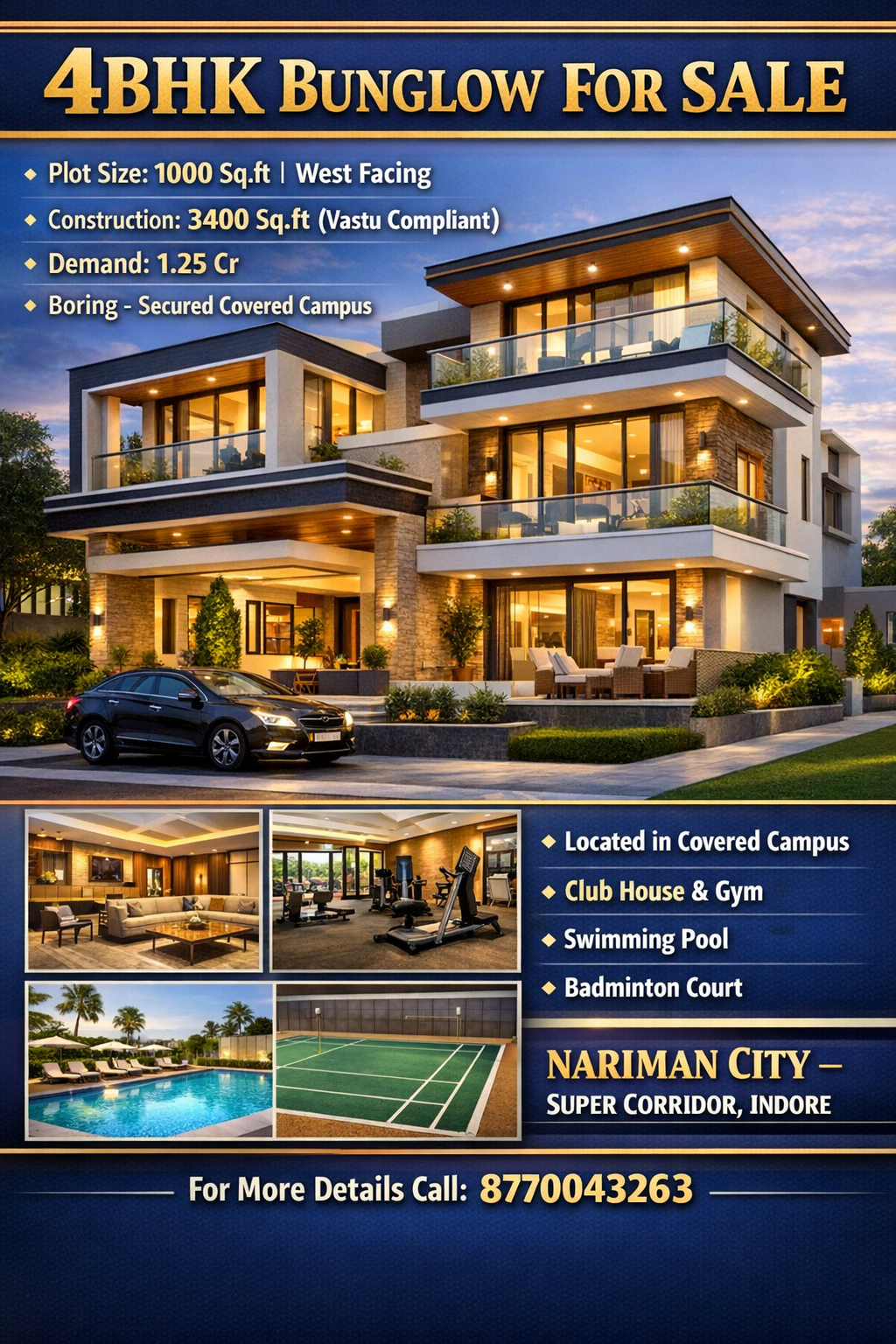 Luxury 4BHK Bungalow for Sale in Nariman City Indore | Super Corridor Prime Location in Nariman city super corridor indore