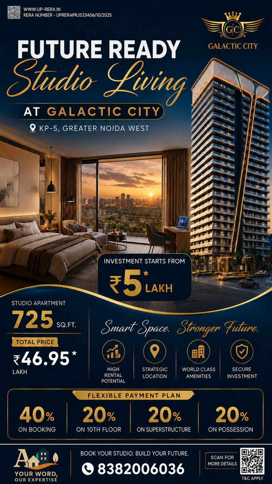 Studio apartment 725 sq feet in Gautam Budh Nagar